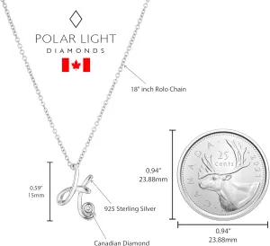 .925 Sterling Silver Diamond Letter Initial Necklace with Canadian Diamonds A-Z Alphabet Series Personalized Pendant Jewelry - 18"