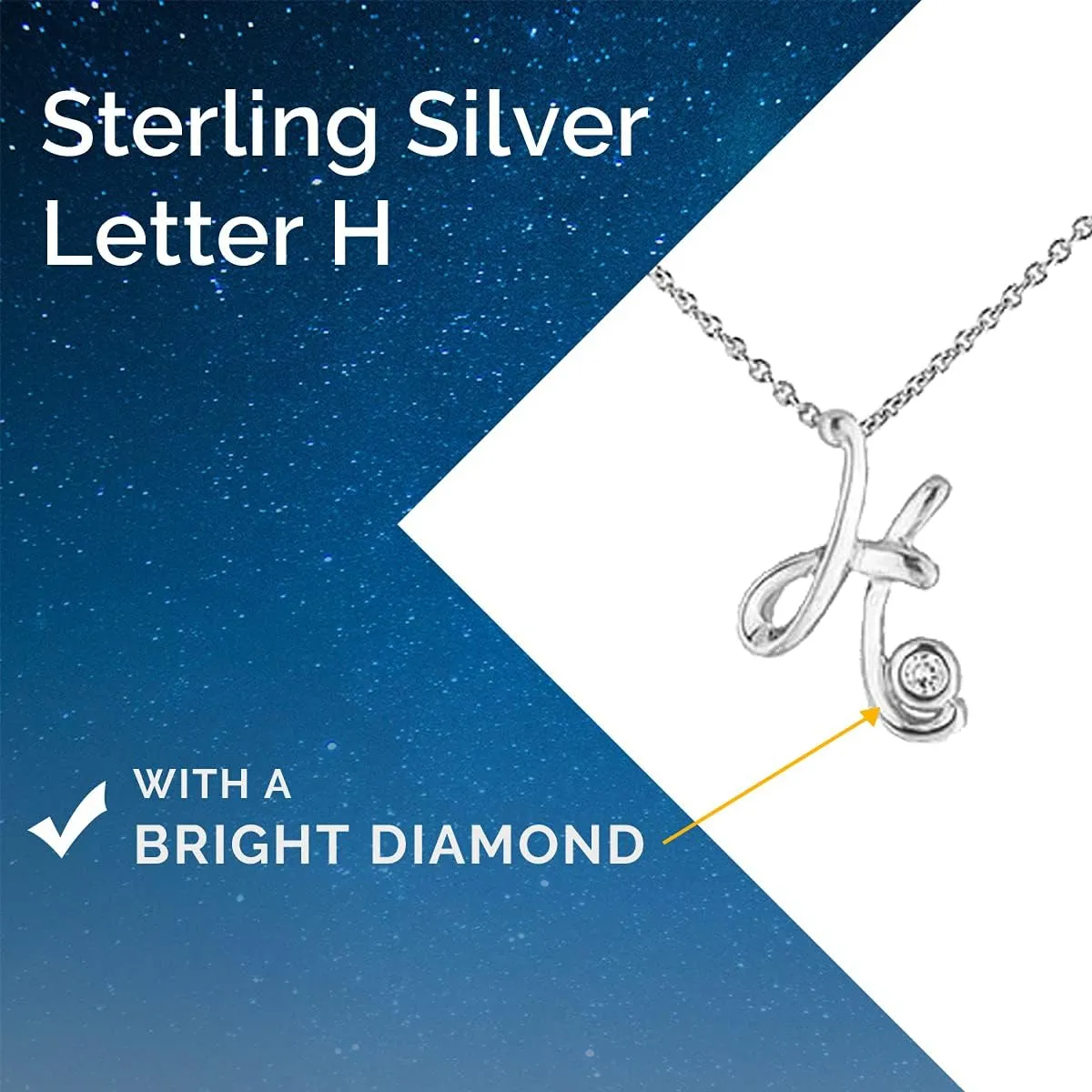 .925 Sterling Silver Diamond Letter Initial Necklace with Canadian Diamonds A-Z Alphabet Series Personalized Pendant Jewelry - 18"