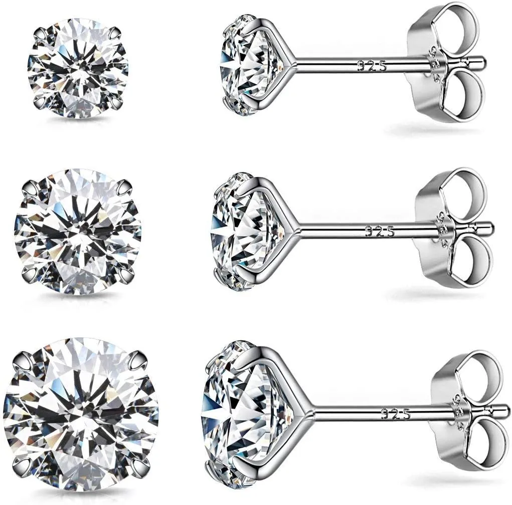 925 Sterling Silver Earrings, Cubic Zirconia Stud Earrings, Diamond Stud Earrings for Women