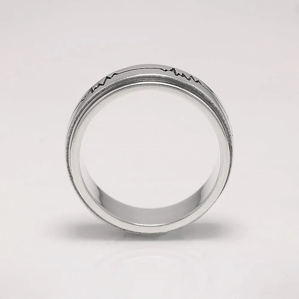 925 Sterling Silver Fidget Spinner Ring for Couples Women Men Rotatable Folding Wedding Band Engraved ECG Anti-Anxiety Stress Relieving Jewelry Birthday Gift