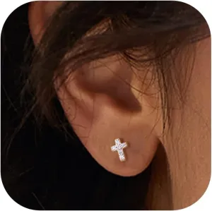 925 Sterling Silver Flat Back Studs Screw Back Earrings White Gold Plated CZ Heart Cross Lightning Snake Butterfly Tragus Helix Nap Flatback Stud Earrings Piercing Earring for Women