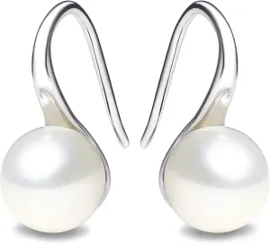 925 Sterling Silver Hoop Handpicked AAA  Quality 7.5-8mm White Freshwater Cultured Pearl Dangle Drop Earrings Jewelry for Women