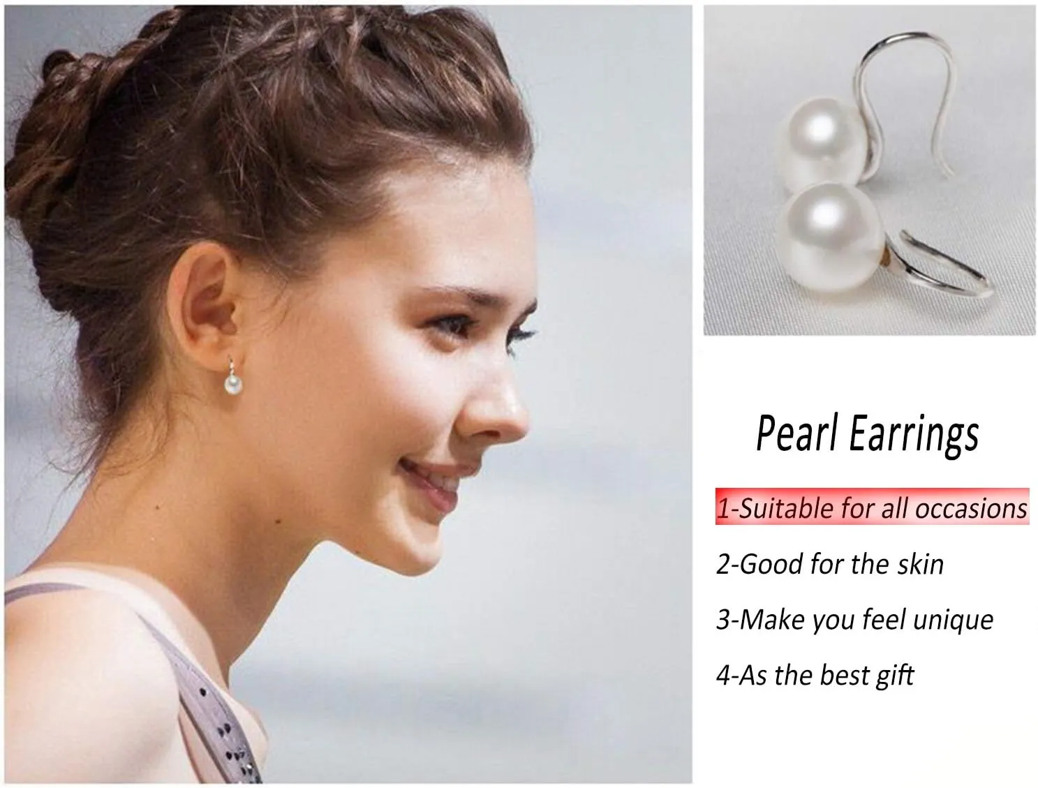 925 Sterling Silver Hoop Handpicked AAA  Quality 7.5-8mm White Freshwater Cultured Pearl Dangle Drop Earrings Jewelry for Women