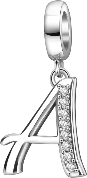 925 Sterling Silver Initial Charms fit Pandora Charms Bracelets Alphabet A-Z Crystal Charm Letter Beads for Women Christmas Mother's Day Valentines Birthday Gift