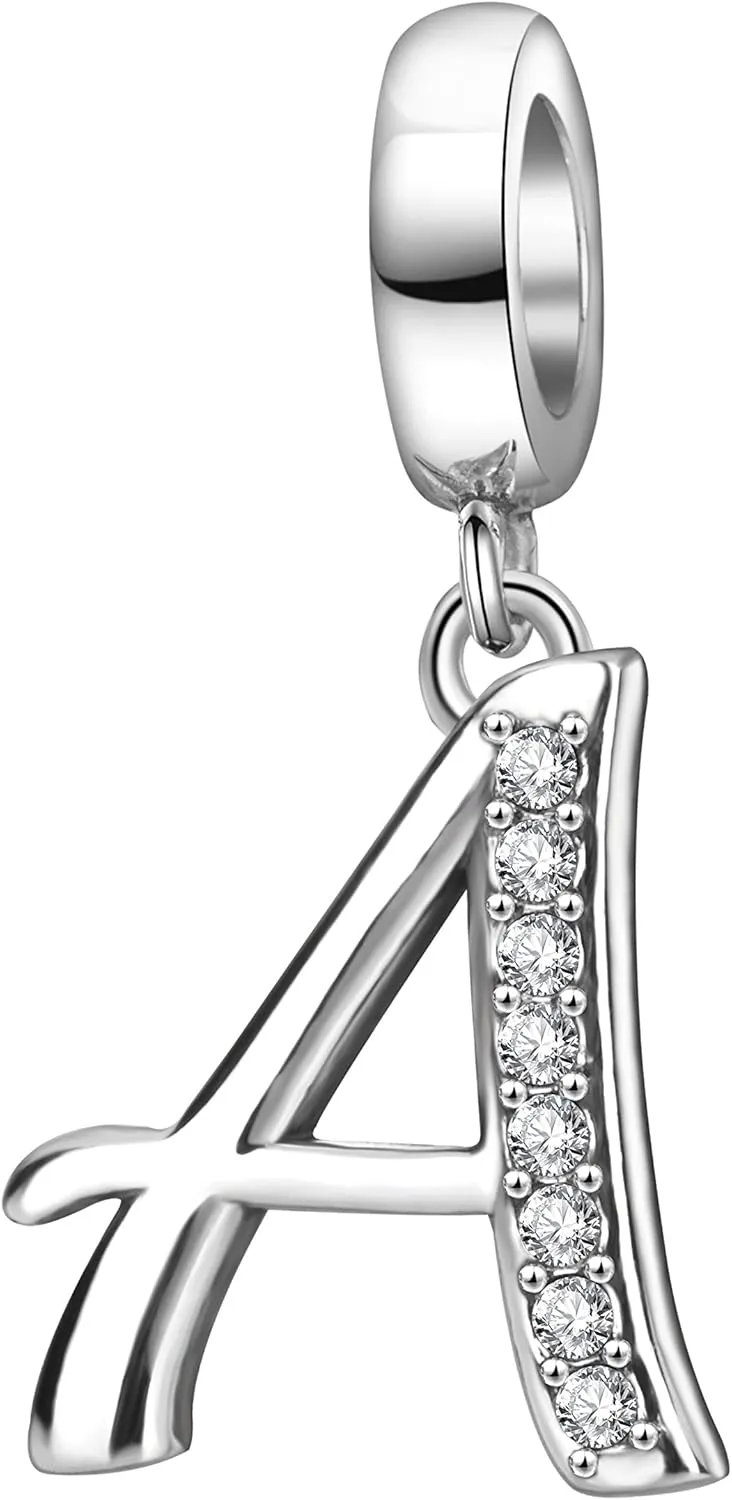 925 Sterling Silver Initial Charms fit Pandora Charms Bracelets Alphabet A-Z Crystal Charm Letter Beads for Women Christmas Mother's Day Valentines Birthday Gift