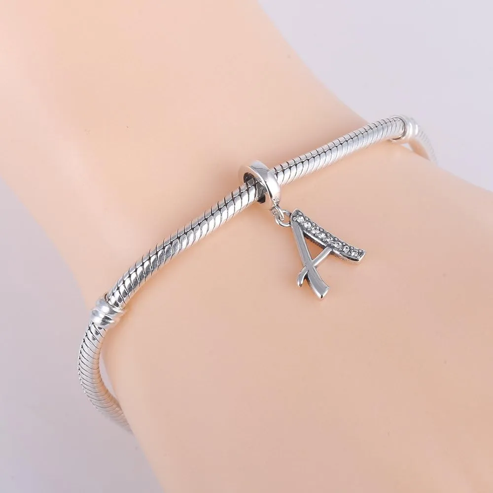 925 Sterling Silver Initial Charms fit Pandora Charms Bracelets Alphabet A-Z Crystal Charm Letter Beads for Women Christmas Mother's Day Valentines Birthday Gift