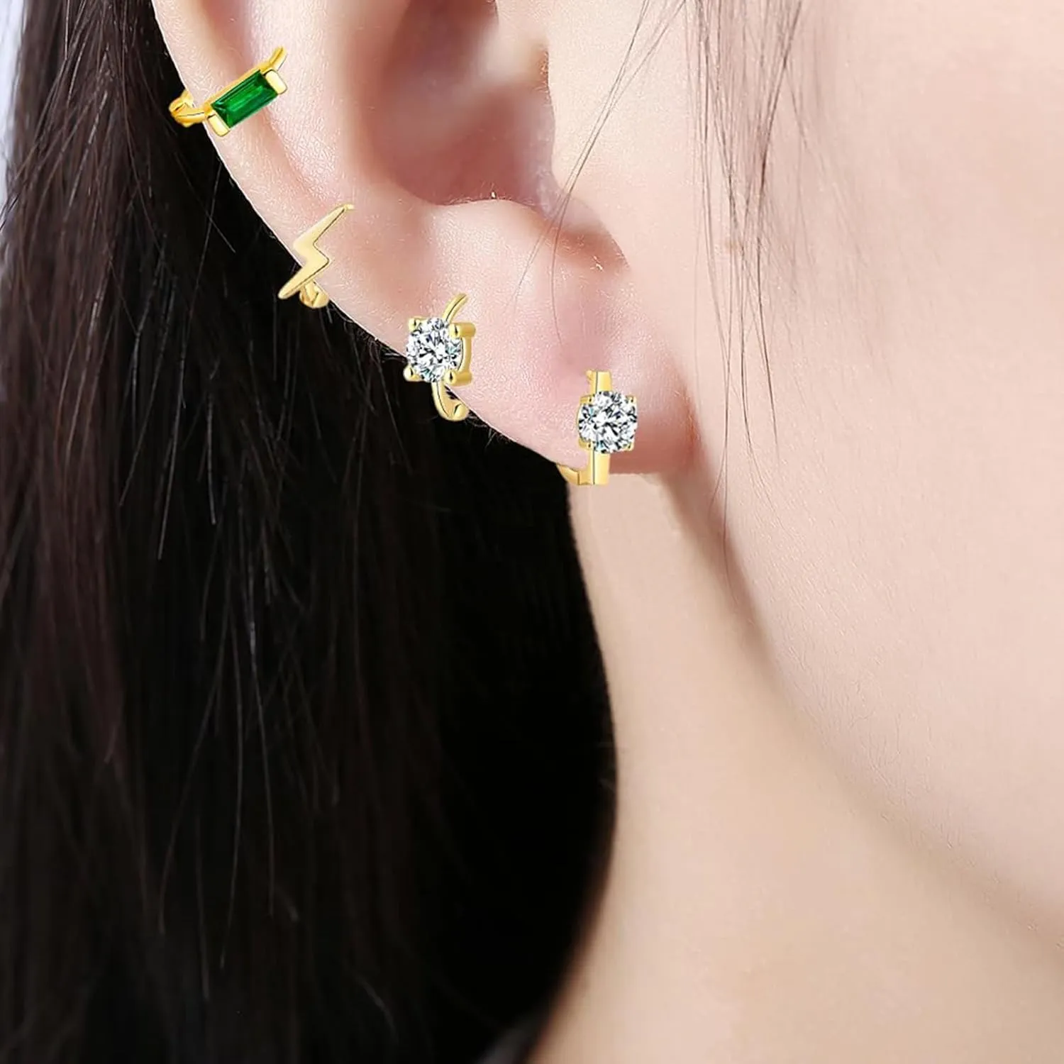 925 Sterling Silver Lightning Shape Hoop Earrings Cubic Zirconia Tiny Huggie Earrings Cartilage Hoops for Women Hypoallergenic Jewerly