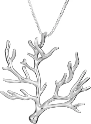 925 Sterling Silver Ocean Coral Branch Tree Sea Necklace Pendant with 18 Box Chain, Nickel Free Hypoallergenic for Sensitive Skin, with Jewelry Gift Box