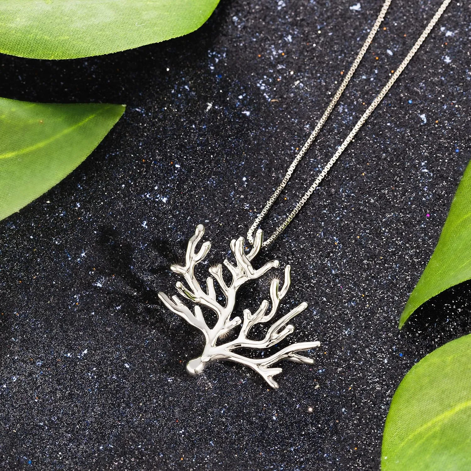 925 Sterling Silver Ocean Coral Branch Tree Sea Necklace Pendant with 18 Box Chain, Nickel Free Hypoallergenic for Sensitive Skin, with Jewelry Gift Box