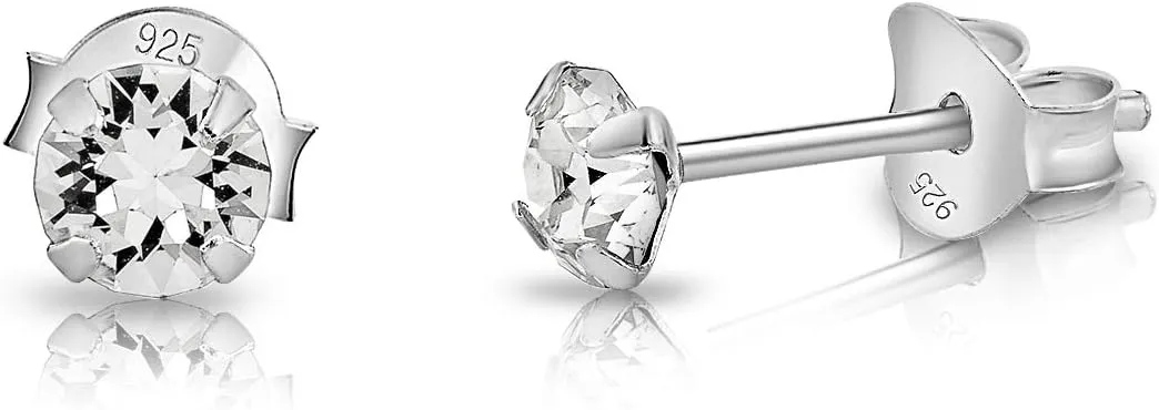 925 Sterling Silver TINY Round Stud Earrings made with Crystals from Swarovski Elements - Diameter: 4 mm