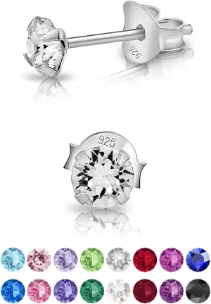 925 Sterling Silver TINY Round Stud Earrings made with Crystals from Swarovski Elements - Diameter: 4 mm