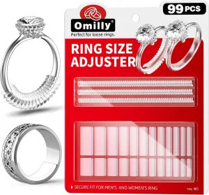 99-Pack Ring Sizer Adjuster for Loose Rings - Omilly 11 Sizes Silicone Ring Guards Invisible Ring Spacers for Women & Men, Transparent, Comfortable Fit for Jewelry Resizing