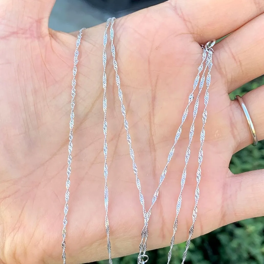 Adabele Solid 925 Sterling Silver White Gold Diamond Cut Singapore Chain Link Necklace 1.2mm 1.4mm Strong Tarnish Resistant Hypoallergenic Nickel Free Jewelry