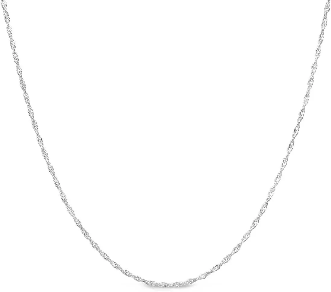 Adabele Solid 925 Sterling Silver White Gold Diamond Cut Singapore Chain Link Necklace 1.2mm 1.4mm Strong Tarnish Resistant Hypoallergenic Nickel Free Jewelry