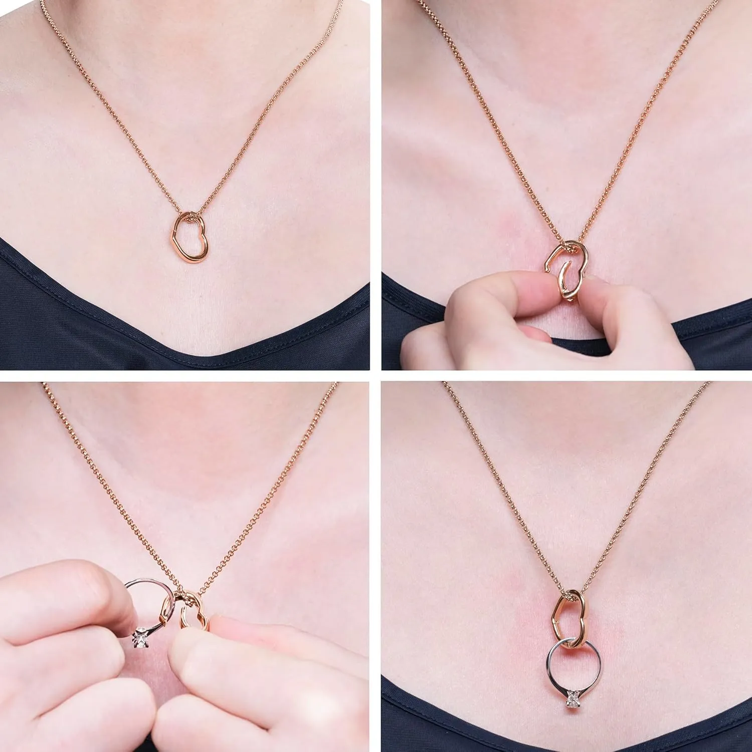 Adjustable Ring Holder Necklaces for Mom, Cute Heart Stainless Steel Wedding Engagement Ring Chain for Women Men