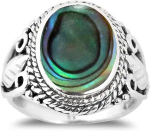 AeraVida Vintage Inspired Round Green Malachite Nature .925 Sterling Silver Ring | Ring Size 7 to 11 for Women