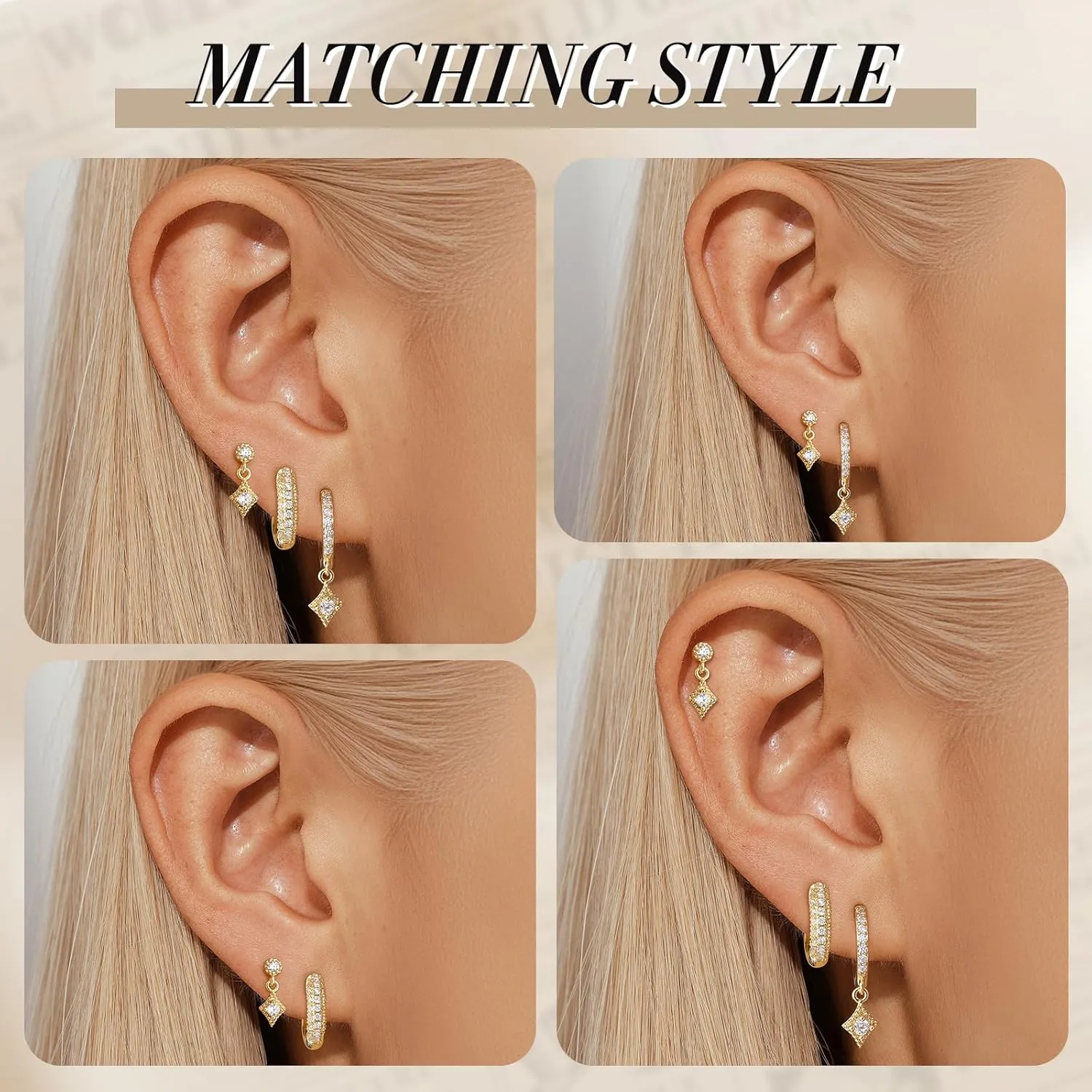 Angelady Gold Hoop Earrings Set for Women, 14K Gold Plated Huggie Earring Trendy, Dainty Hypoallergenic Earring Stacks, Cartilage Small Stud Dangle Earrings multiple piercing, Jewelry Gifts 3 Pairs