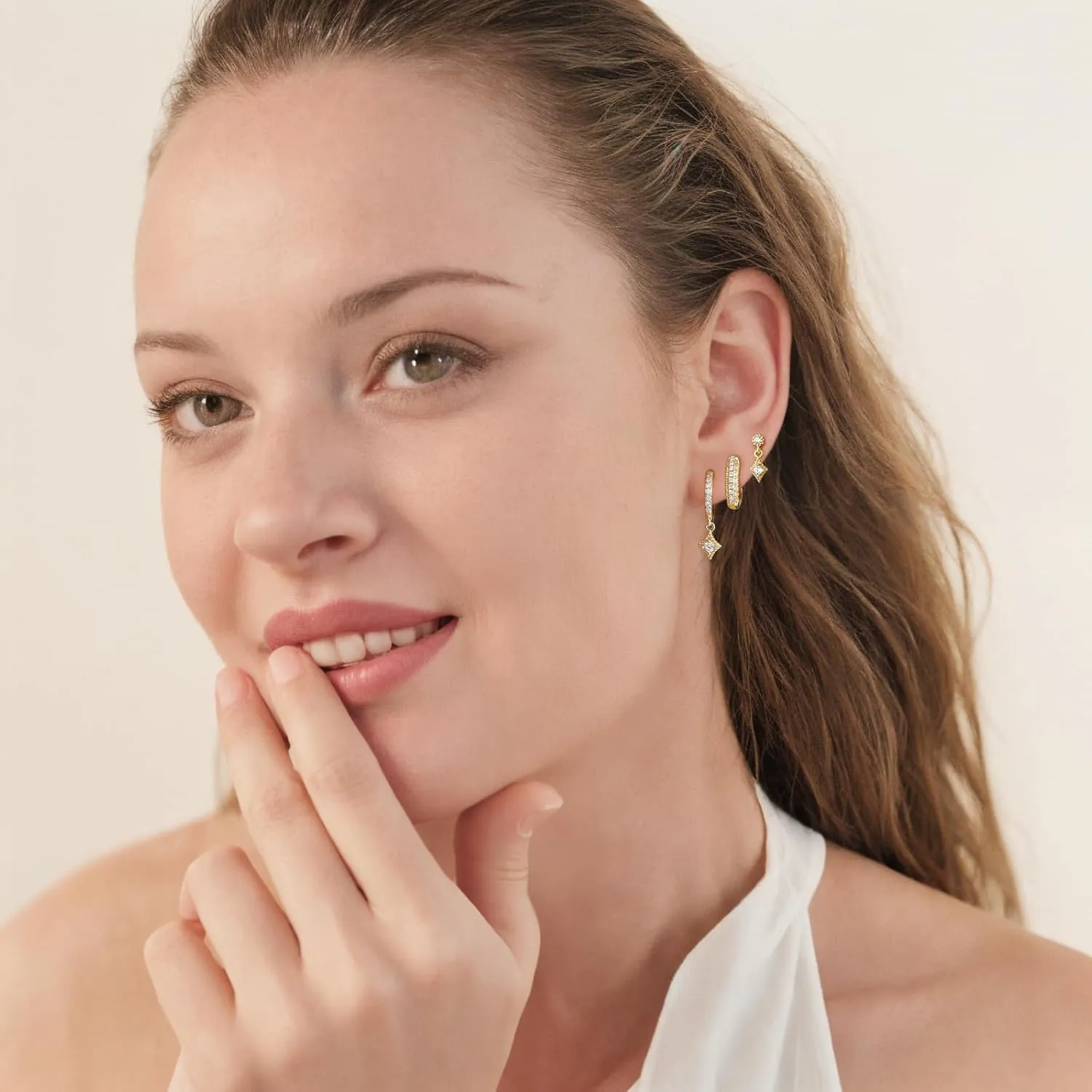 Angelady Gold Hoop Earrings Set for Women, 14K Gold Plated Huggie Earring Trendy, Dainty Hypoallergenic Earring Stacks, Cartilage Small Stud Dangle Earrings multiple piercing, Jewelry Gifts 3 Pairs