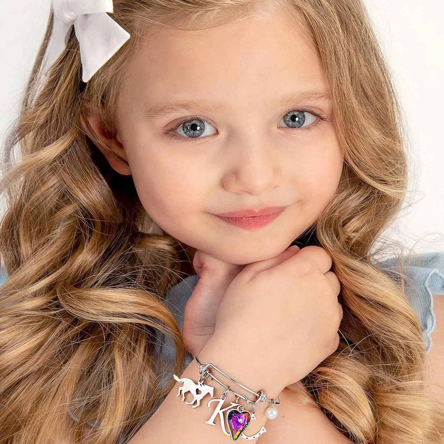 Anoup Horse Gifts for Girls - Horse Bracelets, 14K White/Rose Gold Plated Stainless Steel Bracelets | CZ Heart Horseshoe Initial Pearl | Horse Stuff | Birthday Day Gifts for Horse Lovers