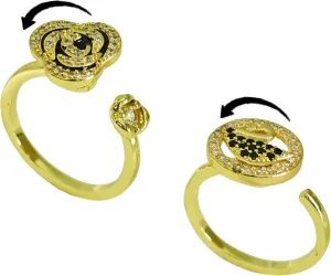 Anti-Anxiety Fidget Spinner Rings, 2PCS 14K Gold Plated Copper CZ Love Expression Rings, Black Rose Black Swan Couple Lover's Statement Rings, Adjustable Opening