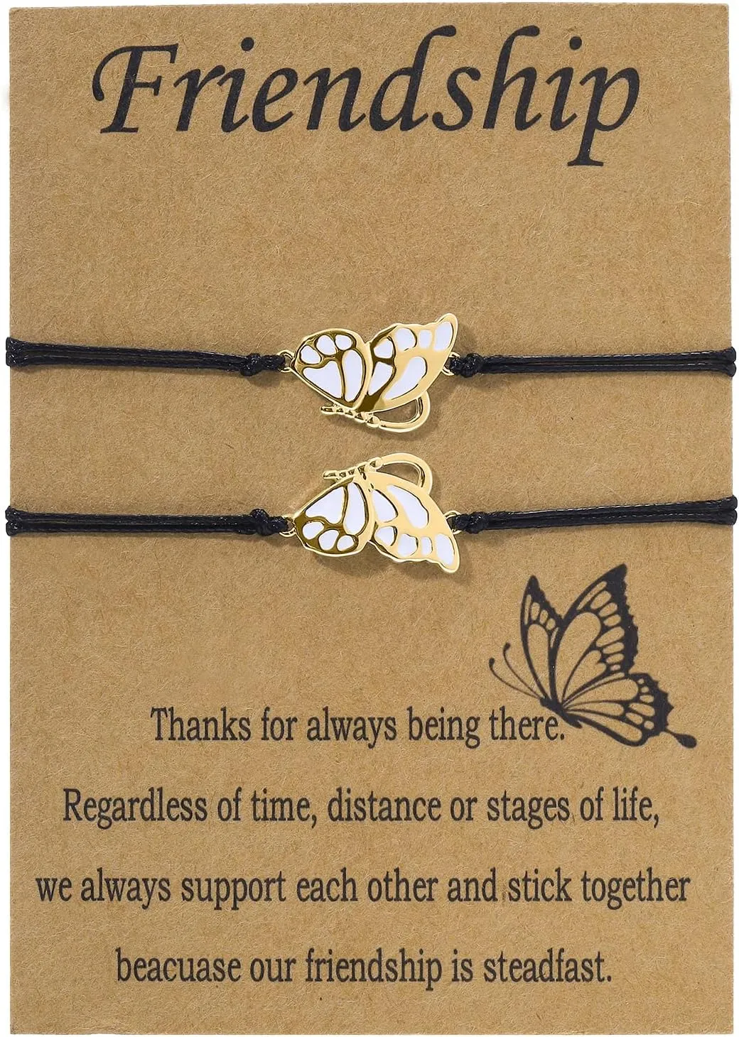Apsvo Best Friends Friendship Bracelets for 2, BFF Long Distance Matching Butterfly Bracelets Friendship Gifts for Women Friends Birthday Jewelry Gift