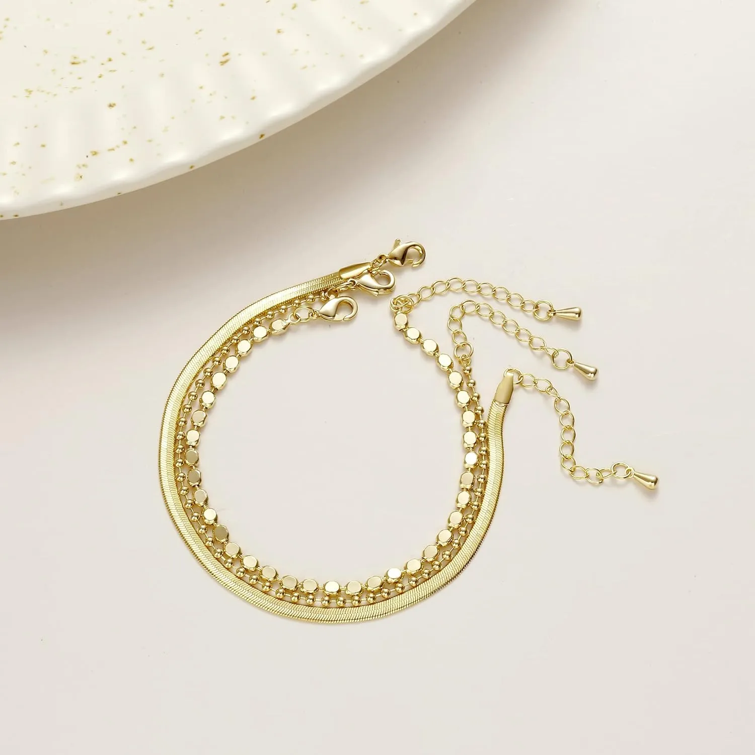 ASCOMY Bracelet for Women Gold Bracelets for Girls Dainty Paperclip Herringbone Bracelet Layered Rope Chain Bracelet Set