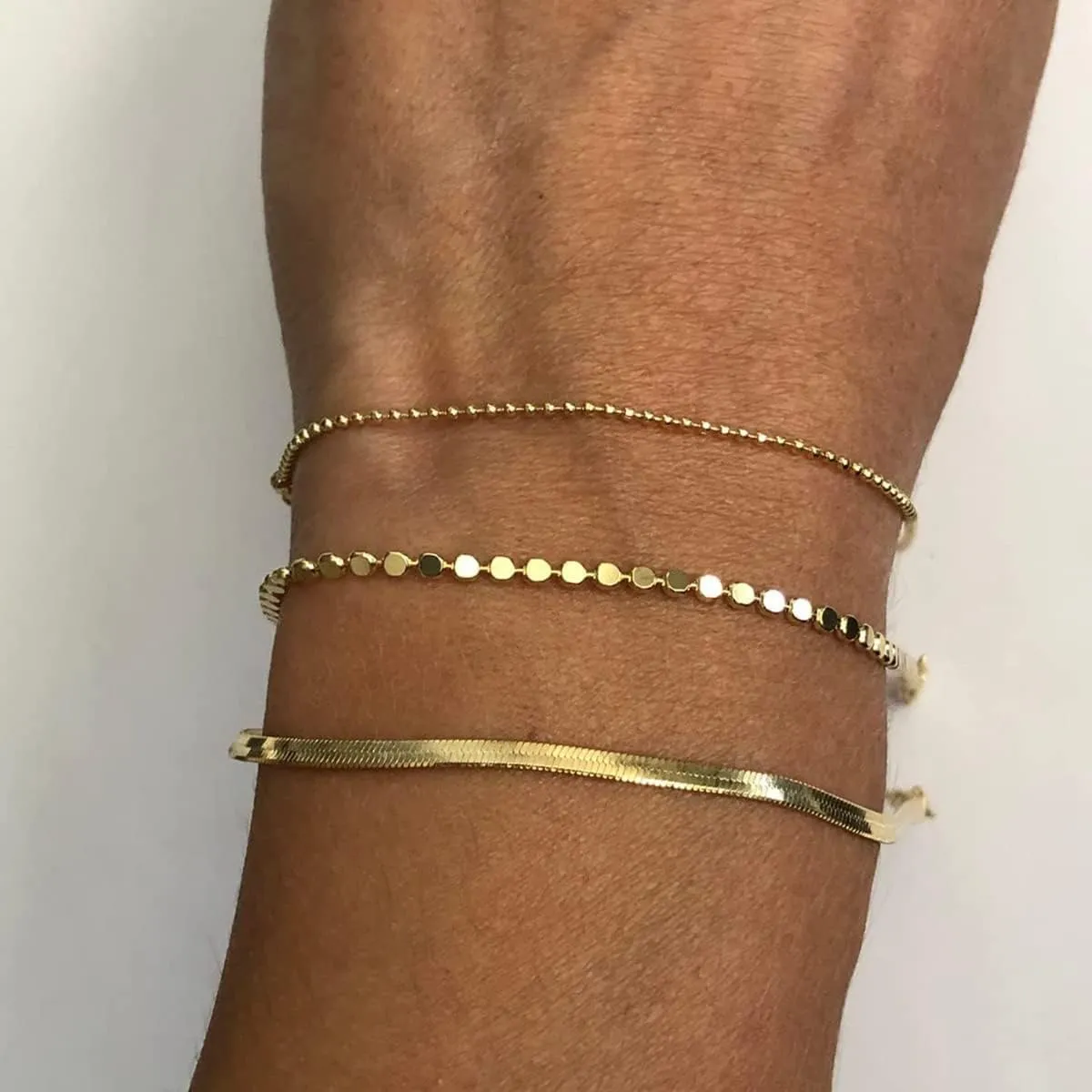 ASCOMY Bracelet for Women Gold Bracelets for Girls Dainty Paperclip Herringbone Bracelet Layered Rope Chain Bracelet Set