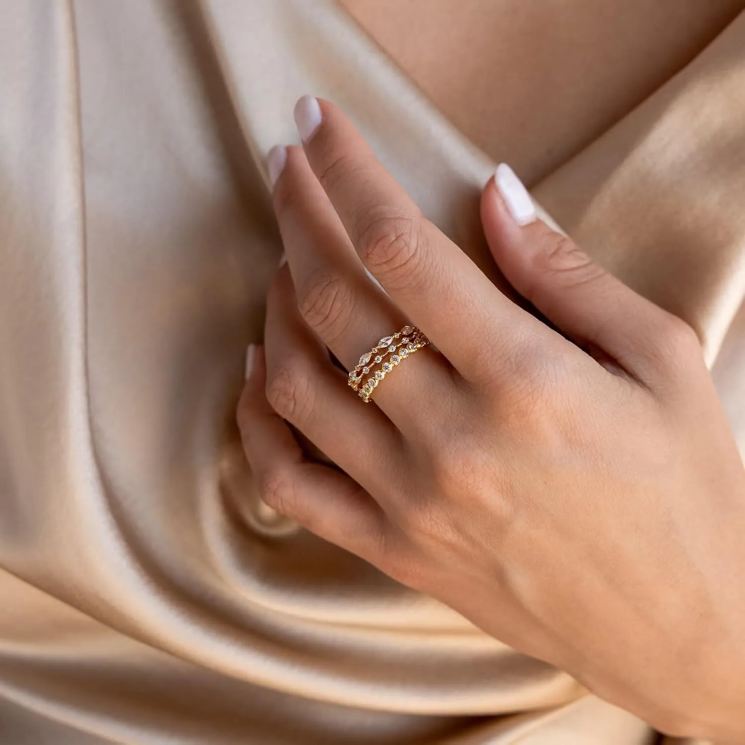 ASCOMY Gold Rings for Women Non Tarnish Stackable Ring Set Dainty 14K Gold/Silver Plated Stacking Rings Cubic Zirconia Thumb Rings Eternity Promise Ring for Her Infinity Wedding Band Ring Size 6-10