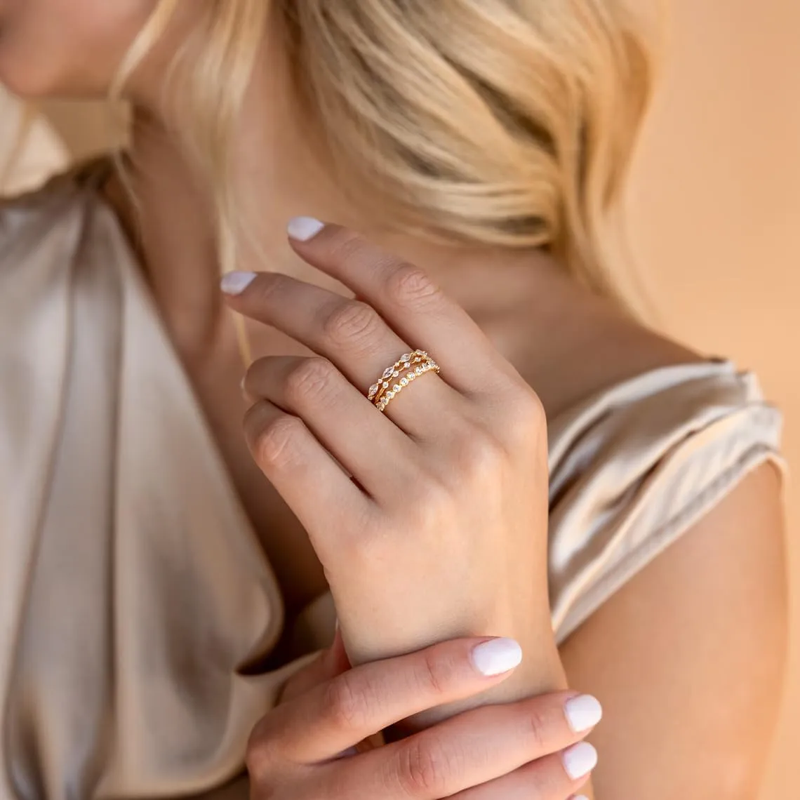 ASCOMY Gold Rings for Women Non Tarnish Stackable Ring Set Dainty 14K Gold/Silver Plated Stacking Rings Cubic Zirconia Thumb Rings Eternity Promise Ring for Her Infinity Wedding Band Ring Size 6-10