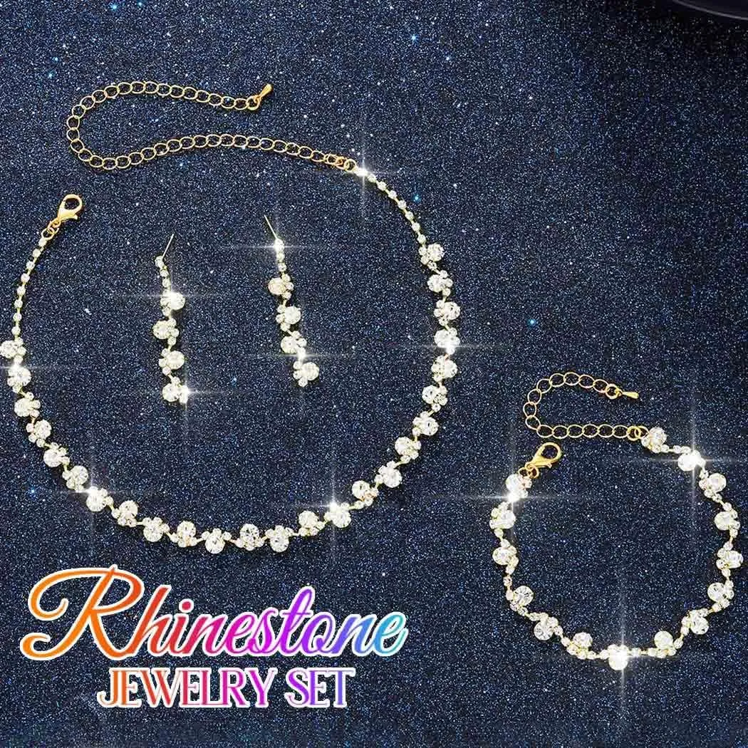 Aukmla Bridal Wedding Jewelry Set Silver Rhinestones Choker Necklaces Earrings Bracelet Sets Prom Jewelry for Women and Brides