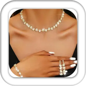 Aukmla Bridal Wedding Jewelry Set Silver Rhinestones Choker Necklaces Earrings Bracelet Sets Prom Jewelry for Women and Brides