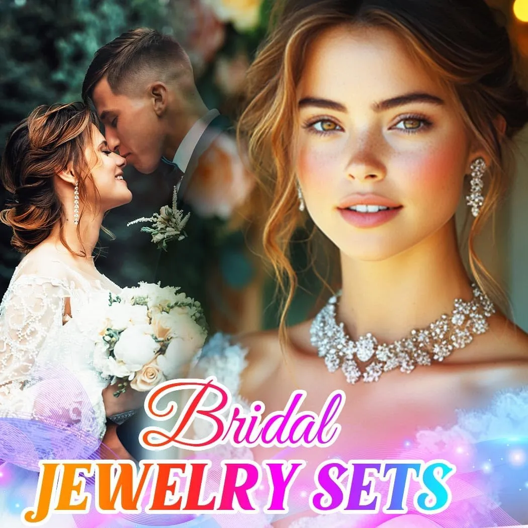 Aukmla Bridal Wedding Jewelry Set Silver Rhinestones Choker Necklaces Earrings Bracelet Sets Prom Jewelry for Women and Brides