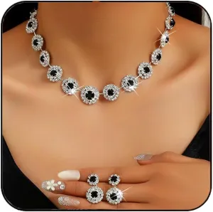 Aukmla Crystal Bridal Wedding Jewelry Set Silver Rhinestones Necklaces Earrings Sets Prom Jewelry for Women and Brides