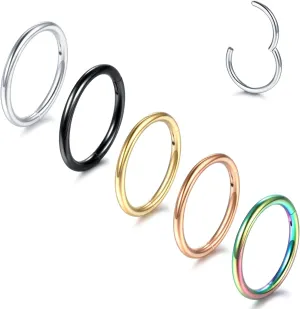 Aumeo 14G 16G 18G 20G Nose Ring Hoop Stainless Steel Hinged Segment Rings Hoops Nose Clicker Ring Tragus Helix Cartilage Daith Rook Earring Piercing Jewelry for Women Men