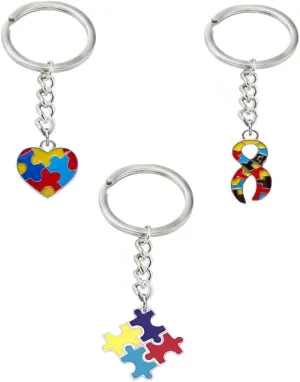 Autism Awareness Keychain, Autism Awareness Products Toys Charm Puzzle Piece Key Chain Set of 3