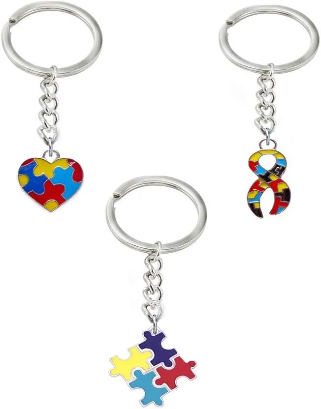 Autism Awareness Keychain, Autism Awareness Products Toys Charm Puzzle Piece Key Chain Set of 3