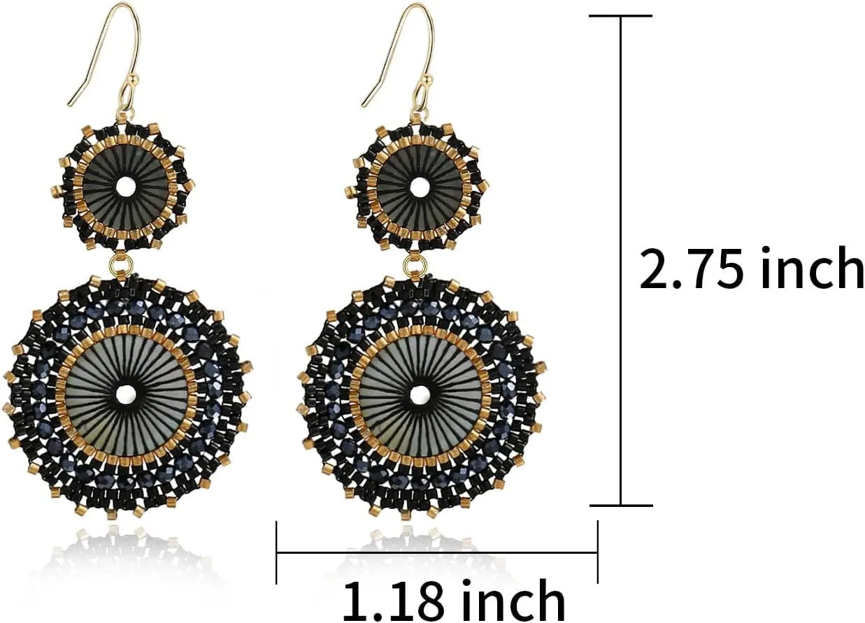 Badu Seed Beaded Circle Beads Earrings Bohemian Dangle Earrings Handmade Bead Fashion Jewelry Drop Earrings for Women