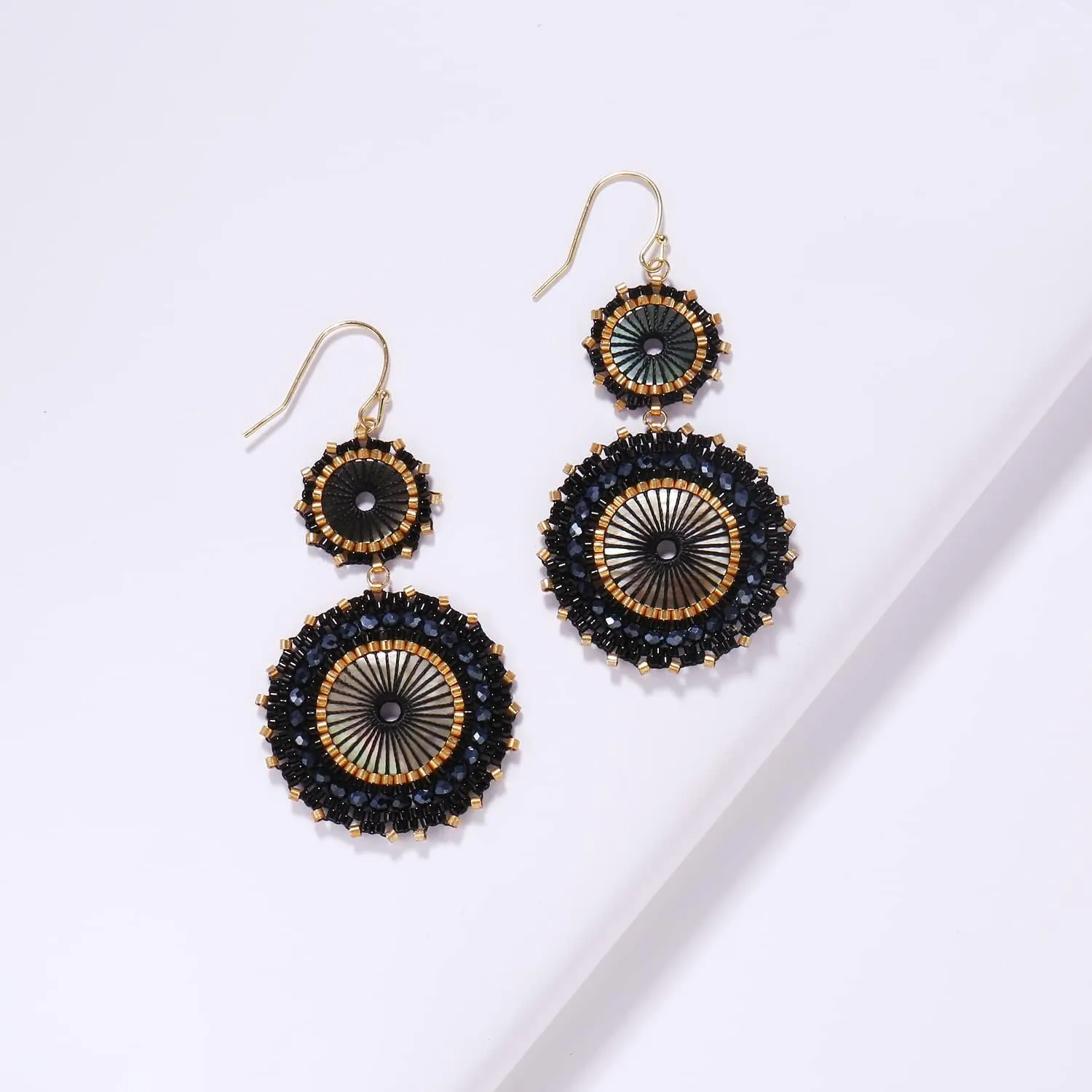 Badu Seed Beaded Circle Beads Earrings Bohemian Dangle Earrings Handmade Bead Fashion Jewelry Drop Earrings for Women