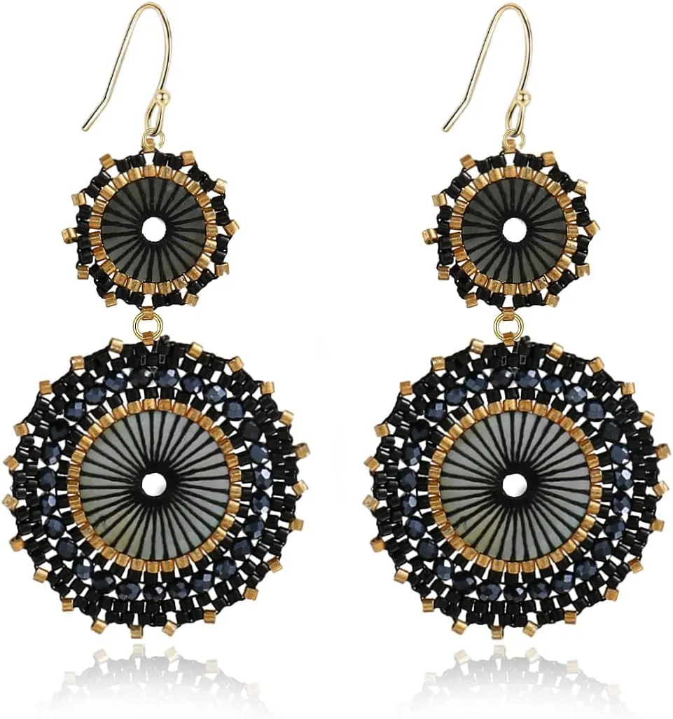 Badu Seed Beaded Circle Beads Earrings Bohemian Dangle Earrings Handmade Bead Fashion Jewelry Drop Earrings for Women