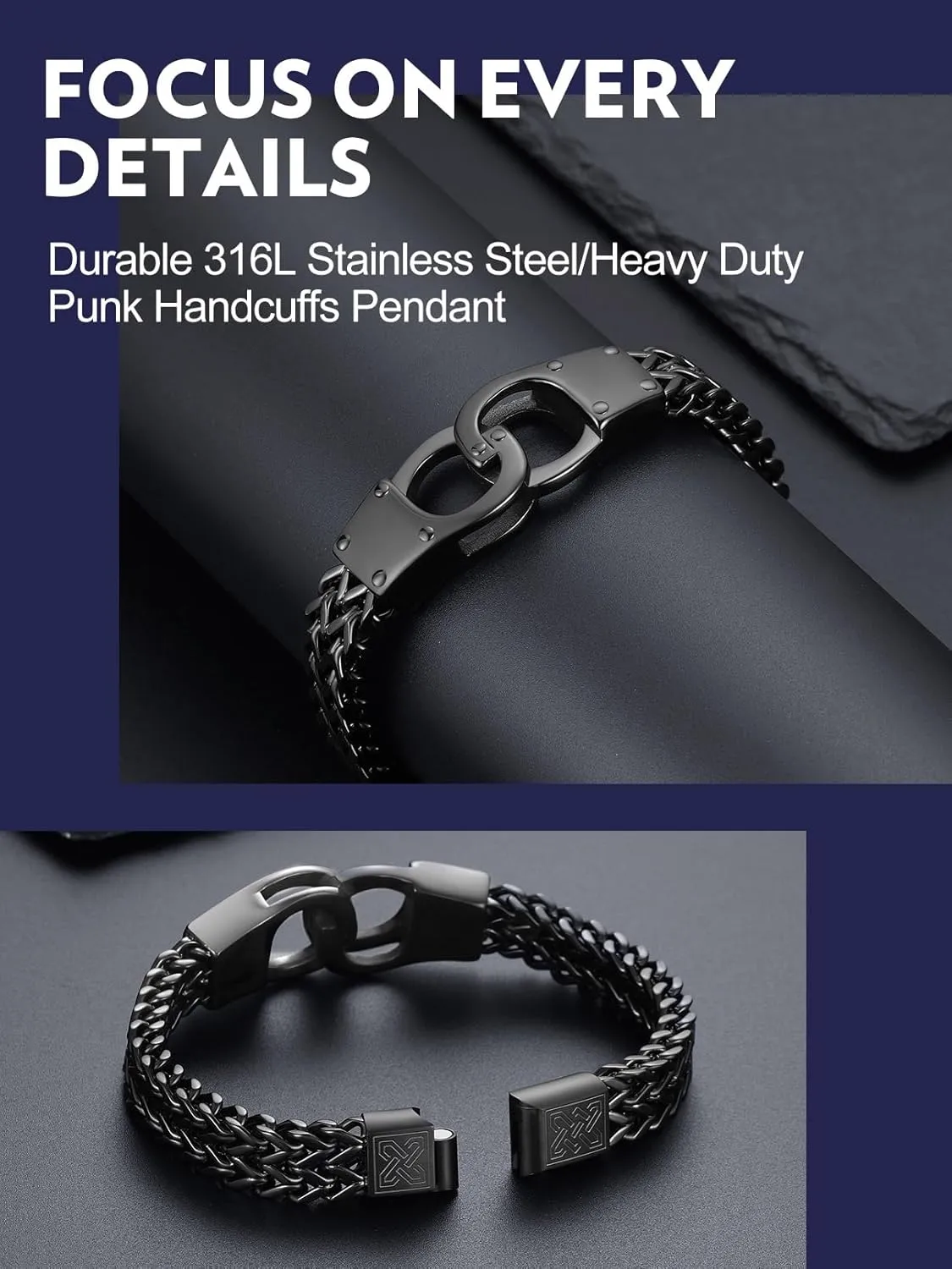 Bandmax Stainless Steel Chunky Heavy Duty Chain Bracelets for Men Handcuffs/Skulls/Celtic Knot Pendant Bracelets Biker Rapper Hip Hop Jewelry