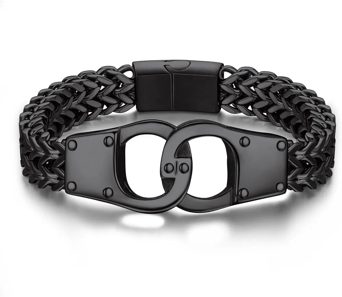 Bandmax Stainless Steel Chunky Heavy Duty Chain Bracelets for Men Handcuffs/Skulls/Celtic Knot Pendant Bracelets Biker Rapper Hip Hop Jewelry