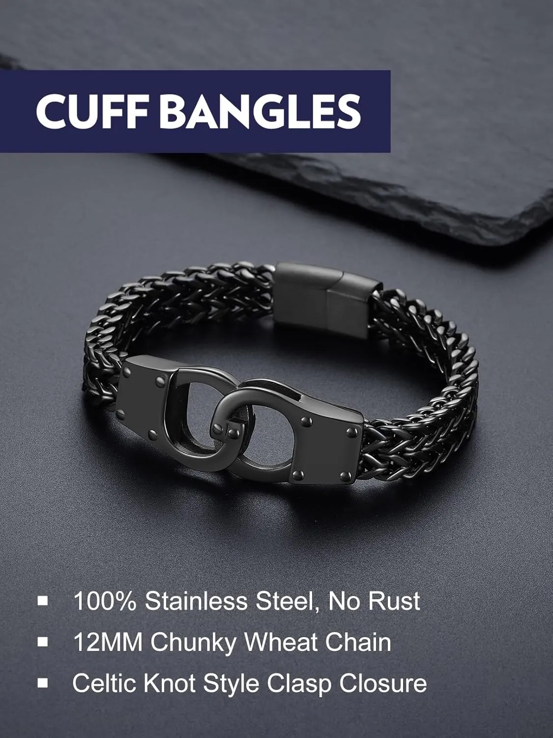 Bandmax Stainless Steel Chunky Heavy Duty Chain Bracelets for Men Handcuffs/Skulls/Celtic Knot Pendant Bracelets Biker Rapper Hip Hop Jewelry