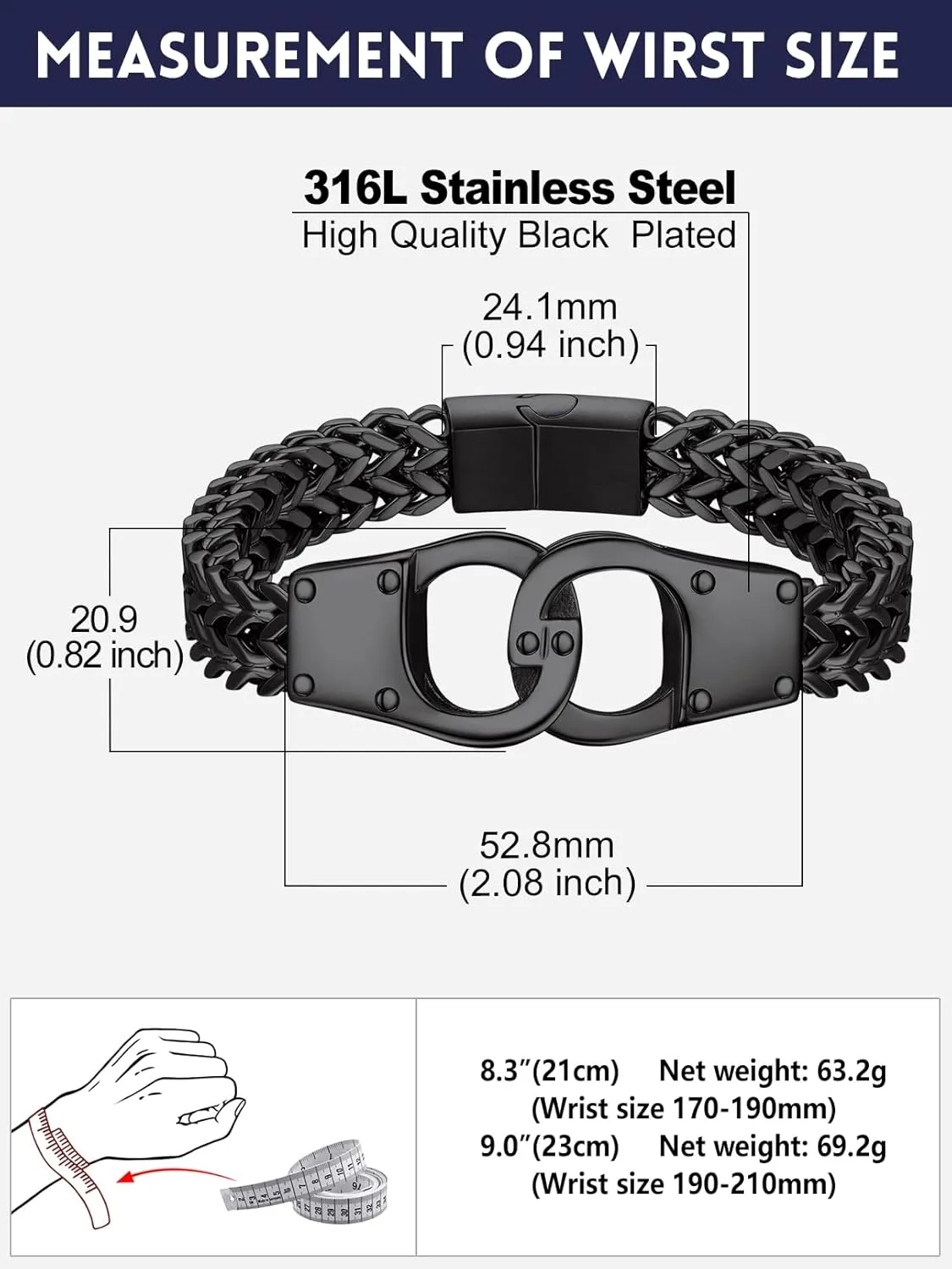 Bandmax Stainless Steel Chunky Heavy Duty Chain Bracelets for Men Handcuffs/Skulls/Celtic Knot Pendant Bracelets Biker Rapper Hip Hop Jewelry