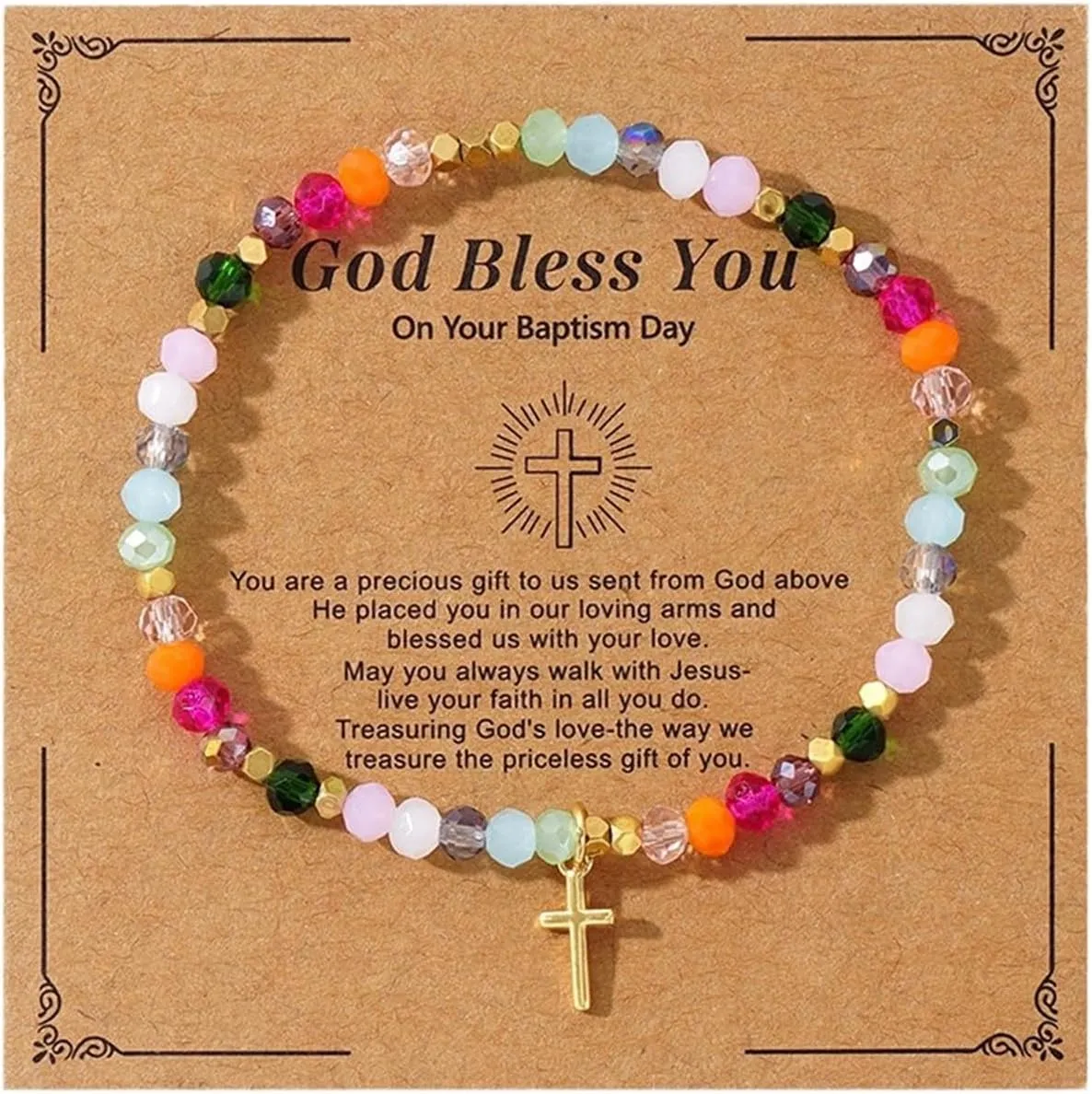 Beaded Cross Bracelet for Women Men,Handmade Adjustable Natural Beads Bracelets Religious Catholic Bracelet Faith Inspirational Elastic Rope Protection Pray Jewelry