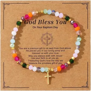 Beaded Cross Bracelet for Women Men,Handmade Adjustable Natural Beads Bracelets Religious Catholic Bracelet Faith Inspirational Elastic Rope Protection Pray Jewelry
