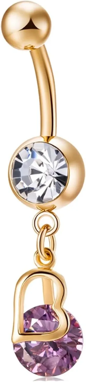 Belly Button Rings Dangling, Gold Belly Button Rings Stainless Steel Navel Rings Belly Button Nails Heart 37 X8 mm