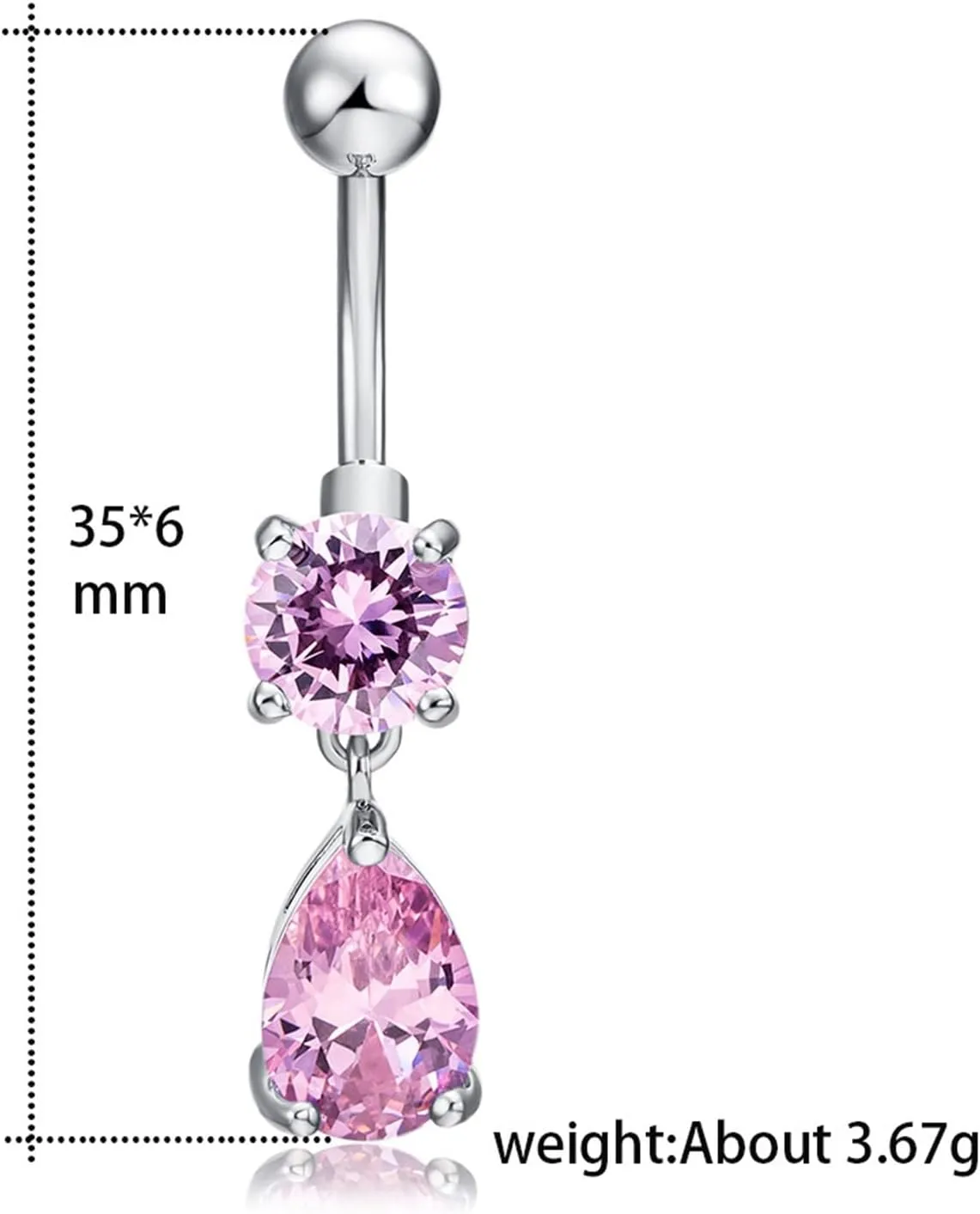 Belly Rings for Women, Belly Rings Dangle Navel Rings Surgical Steel White/Pink/Purple Cubic Zirconia Water Drop Belly Button Jewelry