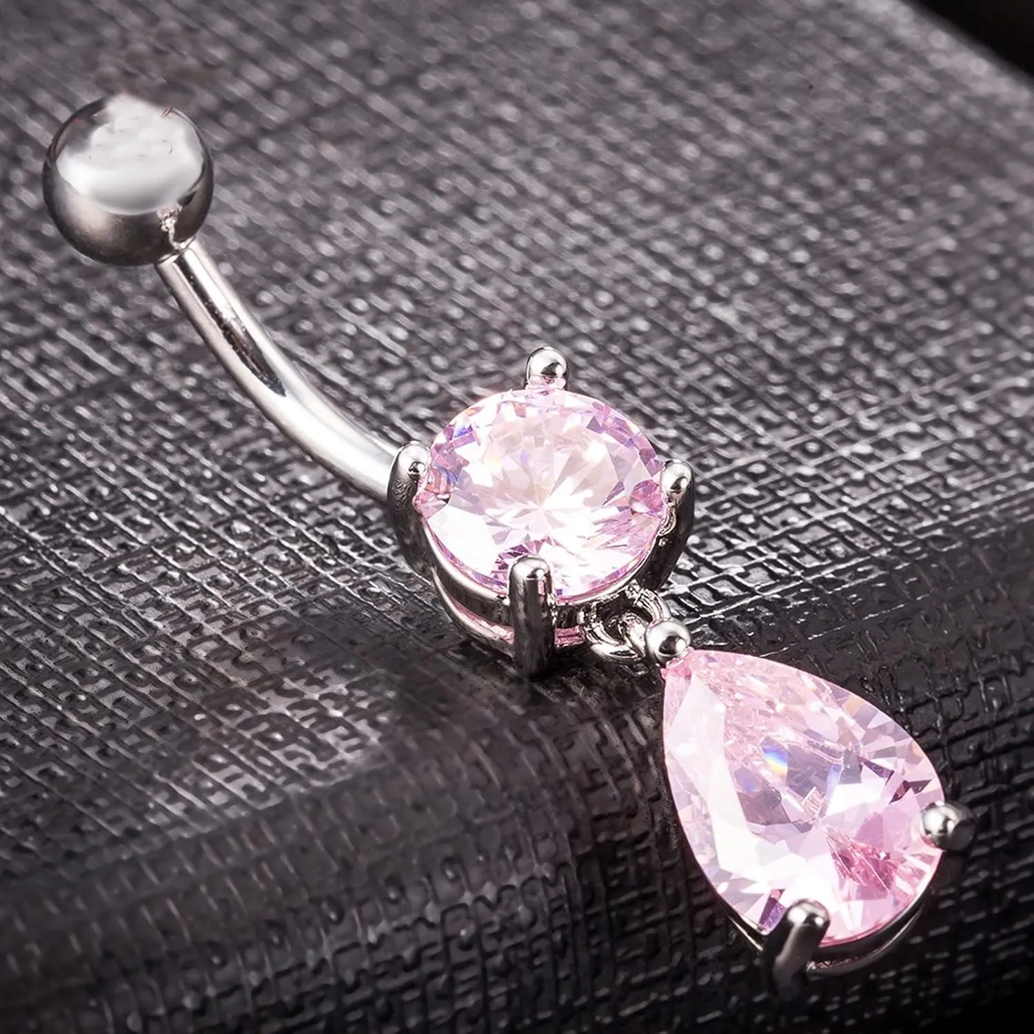 Belly Rings for Women, Belly Rings Dangle Navel Rings Surgical Steel White/Pink/Purple Cubic Zirconia Water Drop Belly Button Jewelry