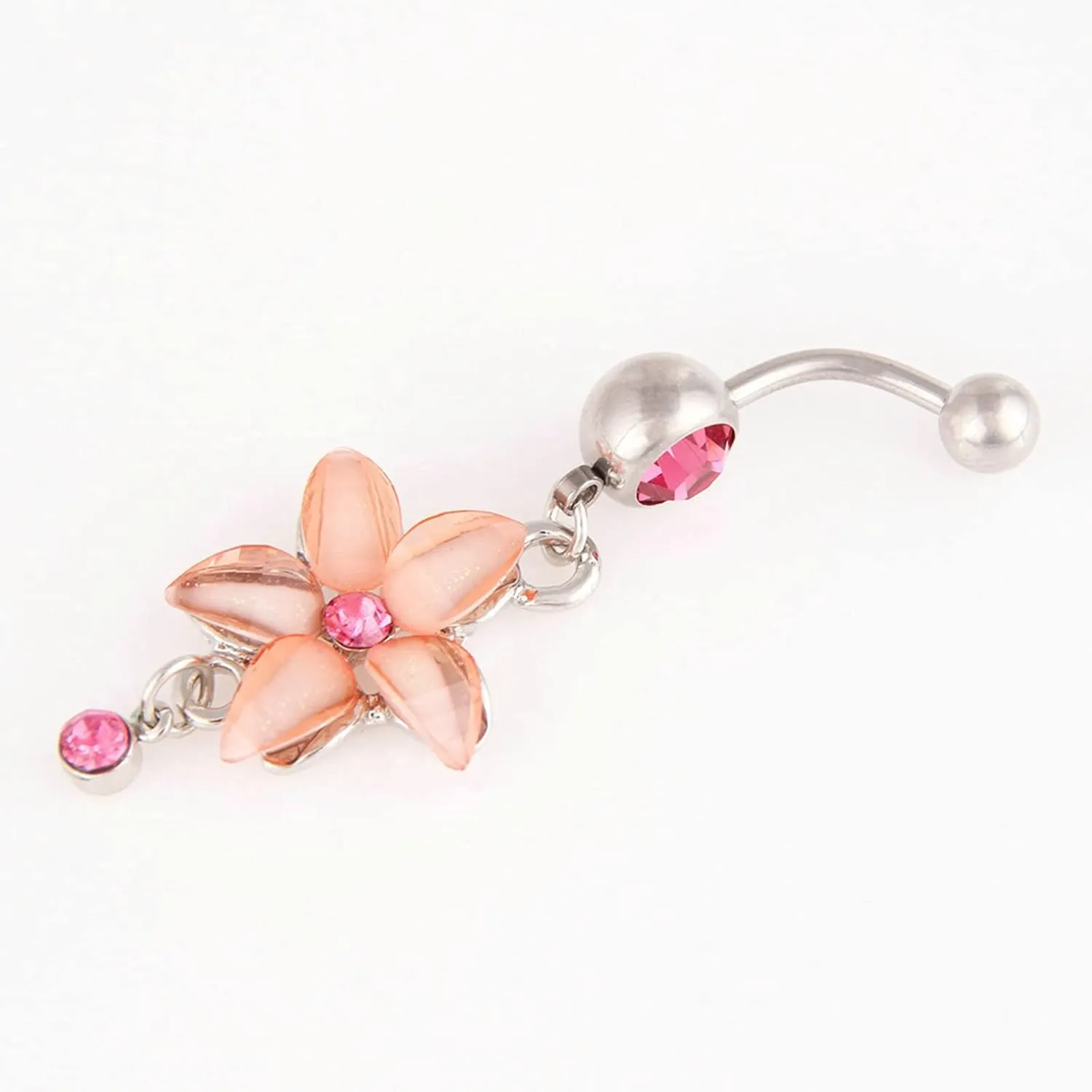 Belly Rings for Women, Body Piercing Stainless Steel Navel Rings Belly Button Nails Flower with Cubic Zirconia