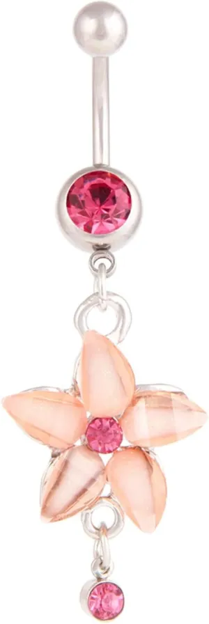 Belly Rings for Women, Body Piercing Stainless Steel Navel Rings Belly Button Nails Flower with Cubic Zirconia
